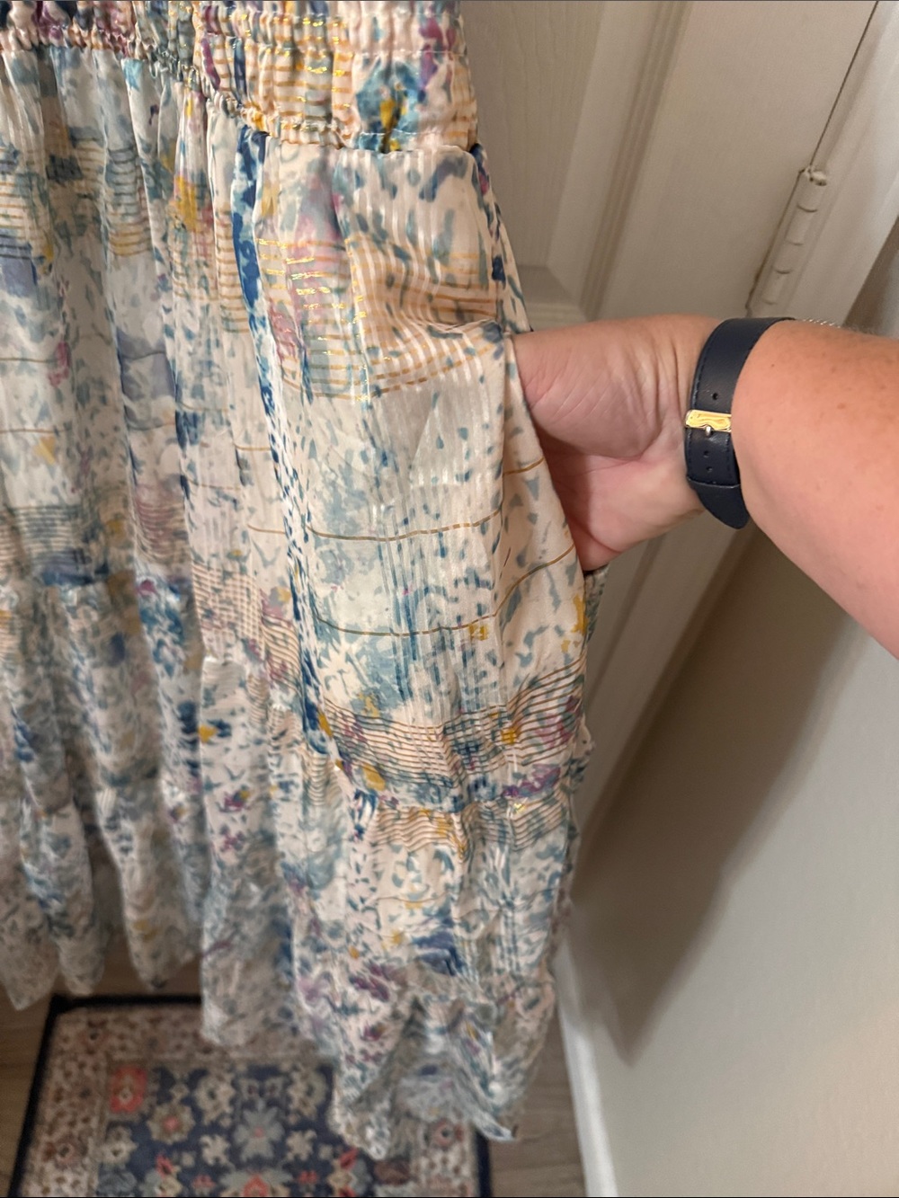 Anthropologie High-Neck Floral Maxi Dress in Blue and Cream NWT - Picture 6 of 10